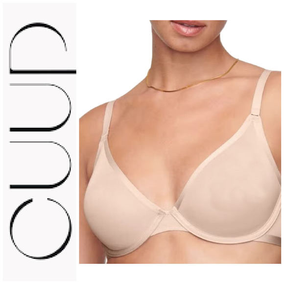 New Cuup The Plunge Sand Sheer Mesh Bra Underwire Sz 34D 34 D NWOT - Picture 1 of 5